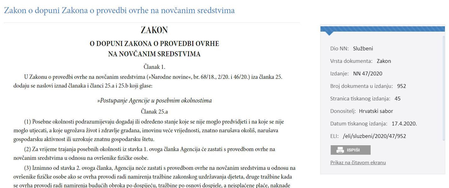 New Croatian Corona-Related Measures for the Enforcement Proceedings